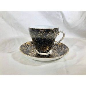 Royal Grafton Bone England Black  Gold Tea Cup & Saucer Set Green Backstamp